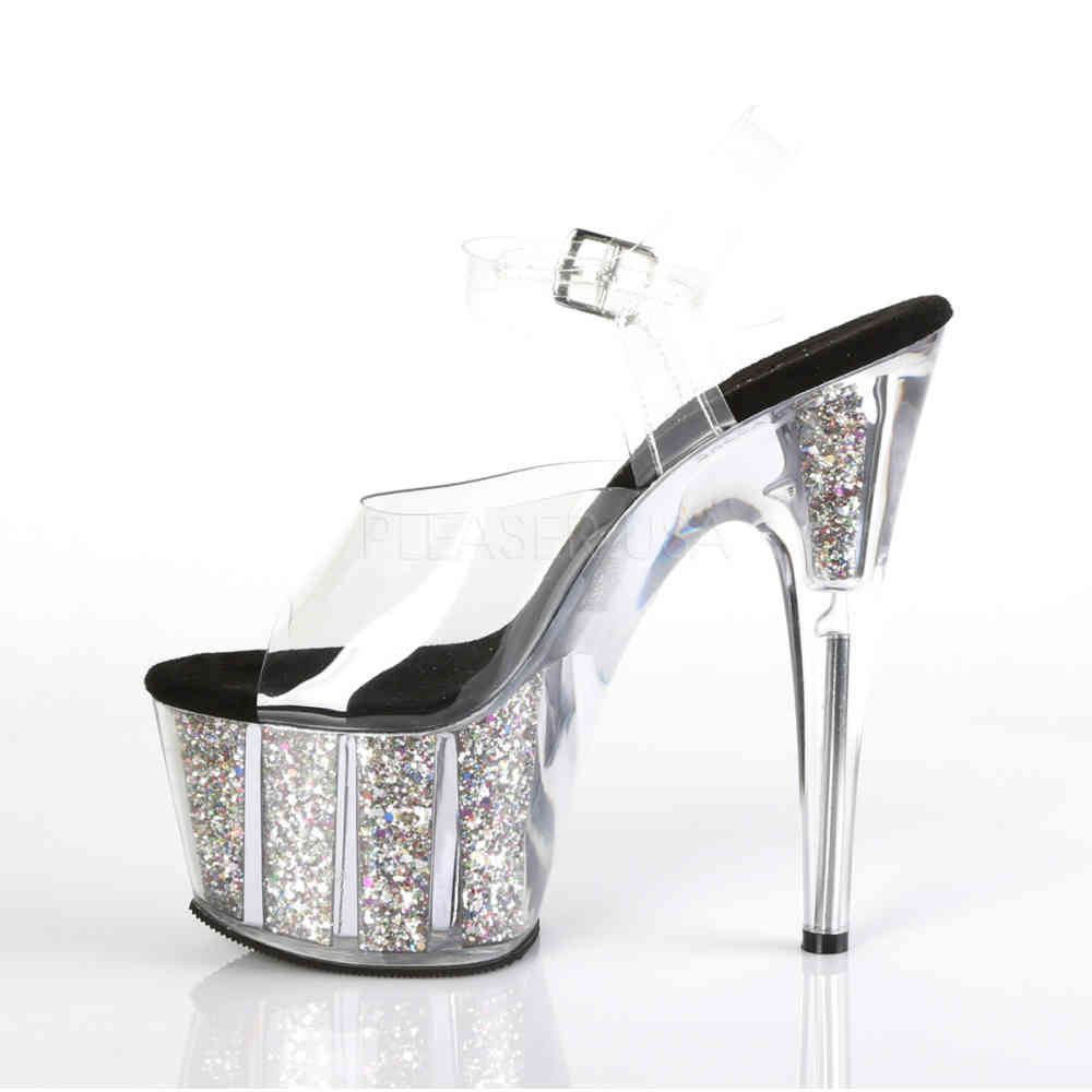 Pleaser - ADORE708CG KnöchelriemenSandale, Poledance Schuhe - Pole dance schuhe - Schwarz/Silberfarben Product image